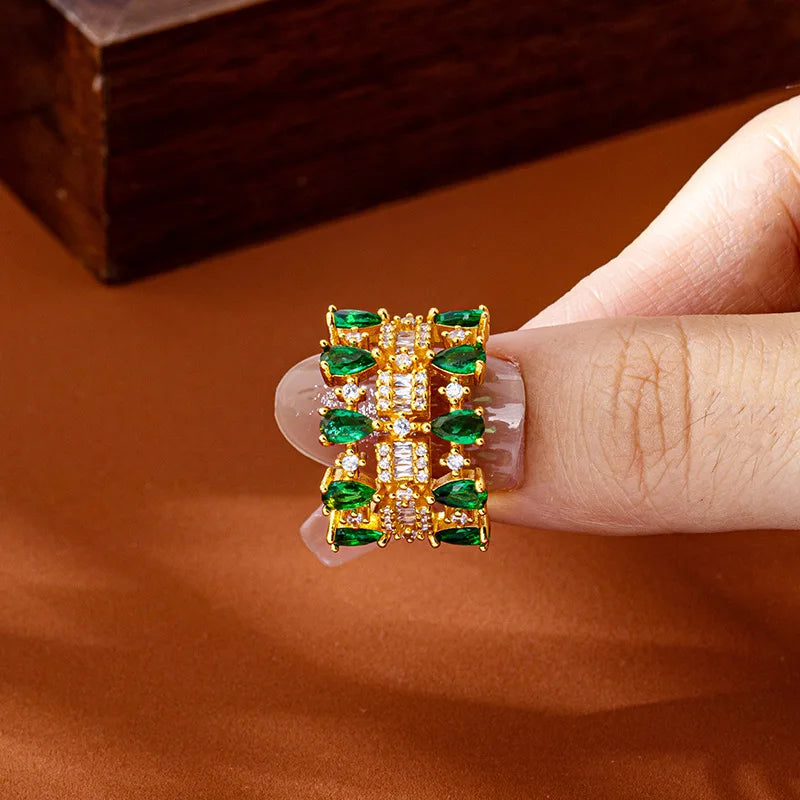 AU999 Zircon-Embedded Geometric Open Ring Women's 24K Gold - Value-preserving pure gold ring, a bold and trendy accessory