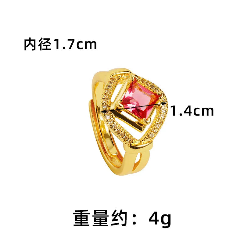 ALuxury 24K 9999 Pure Gold ncient style ring palace style inlaid gemstone hollow diamond ring female