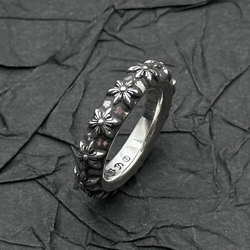 S925 Sterling Silver Retro Old Full Hexagram Ring European and American Men and Women Niche Personality Hip Hop Domineering