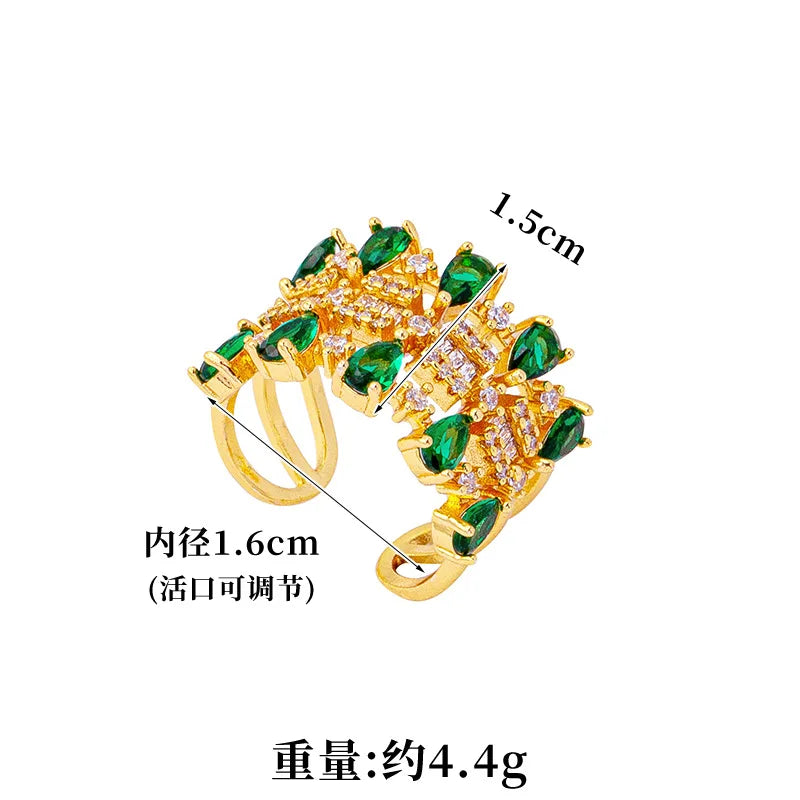 AU999 Zircon-Embedded Geometric Open Ring Women's 24K Gold - Value-preserving pure gold ring, a bold and trendy accessory