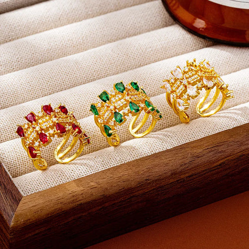 AU999 Zircon-Embedded Geometric Open Ring Women's 24K Gold - Value-preserving pure gold ring, a bold and trendy accessory