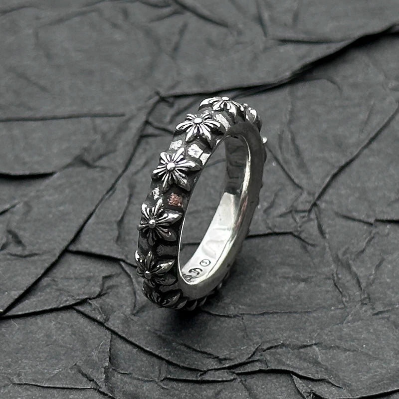 S925 Sterling Silver Retro Old Full Hexagram Ring European and American Men and Women Niche Personality Hip Hop Domineering